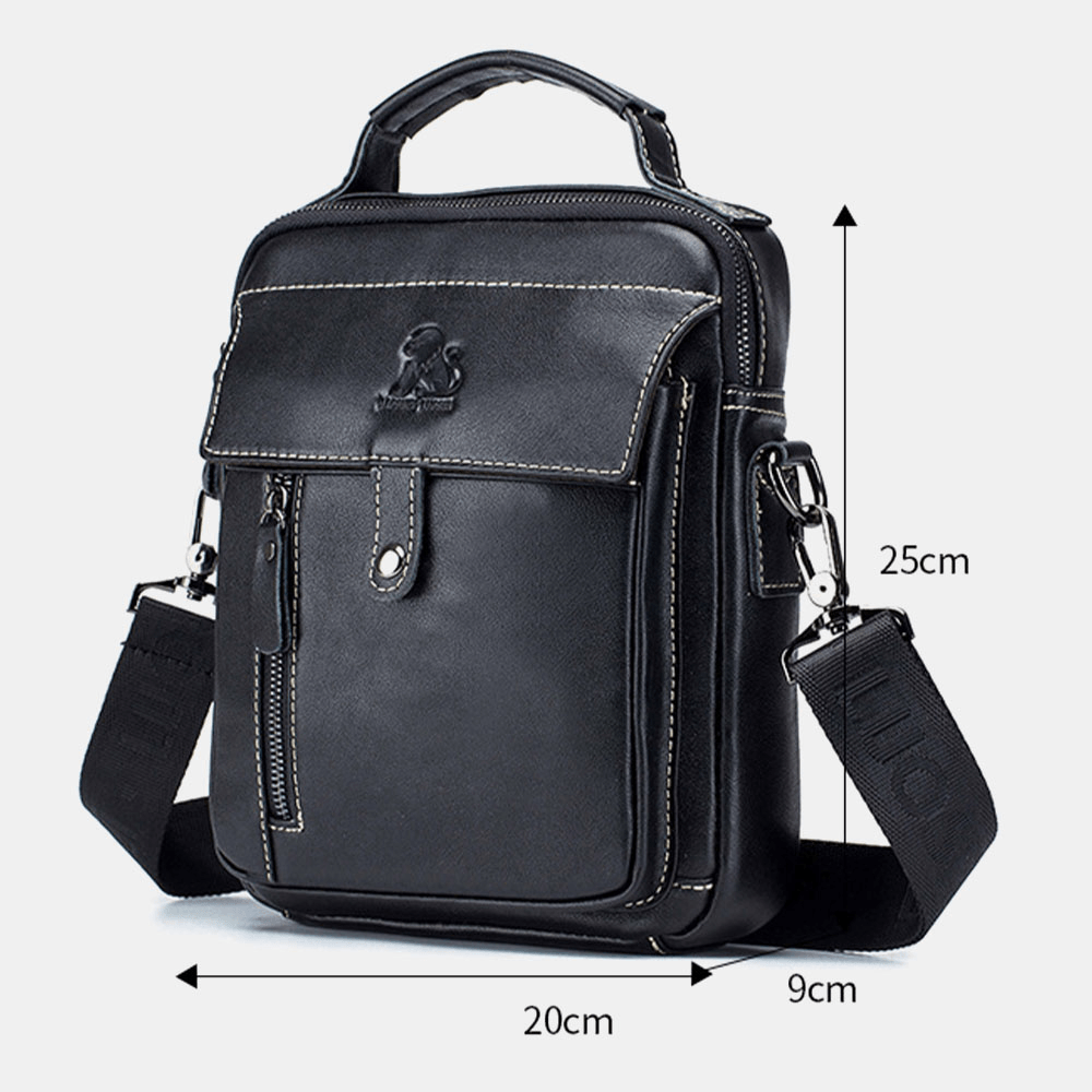 Men Genuine Leather Multi-Pocket Waterproof Vintage Handbag Crossbody Bag Shoulder Bag - MRSLM