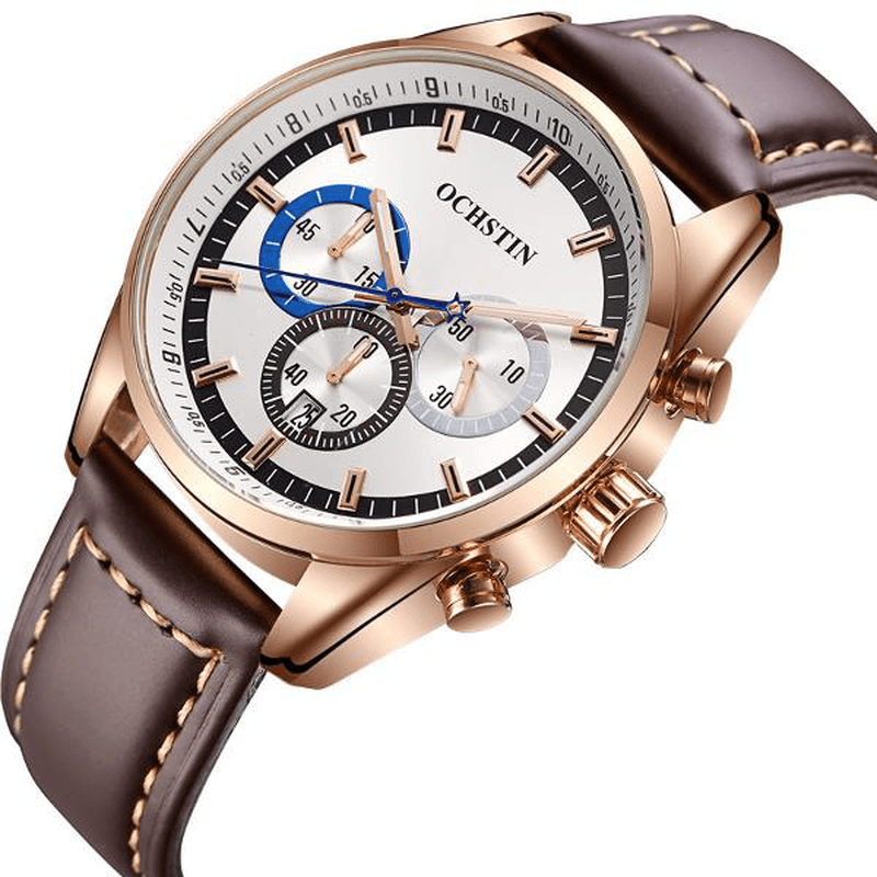 OCHSTIN 6046G Men Quartz Watch Luxury Leather Strap Business Watch - MRSLM