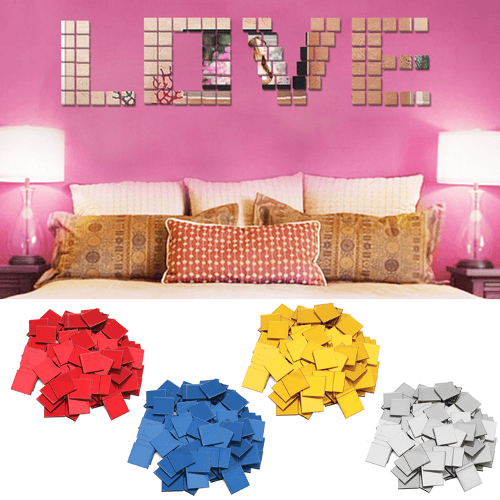 100PCS Living Room TV Background Wall Decoration Paste 3D Square Mirror Wall Sticker, Crystal 3D Acrylic Wall Paste - MRSLM