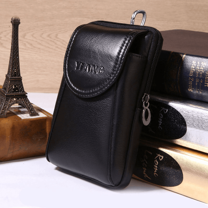 Men Genuine Leather Retro Multifunction 6 Inch Phone Bag Crossbody Bag Waist Bag - MRSLM