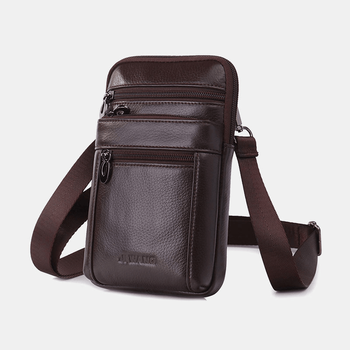 Men Genuine Leather 7 Inch Phone Bag Waist Bag Belt Bag Shoulder Bag Crossbody Bag - MRSLM