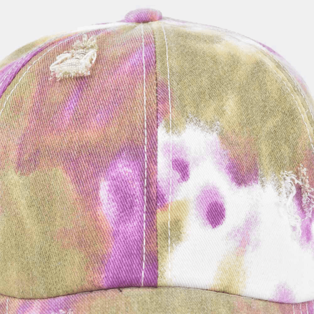 Unisex Colored Tie-Dye Ponytail Baseball Cap Broken Hole Big Brim Breathable Stretch Fit Cap - MRSLM