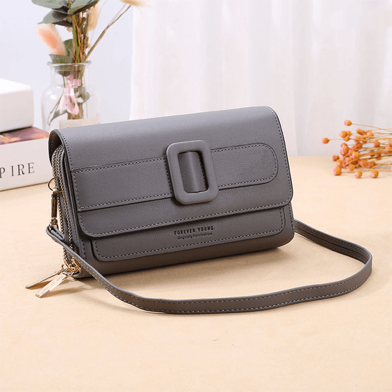 Women All-Match Faux Fur Double Zipper Pockets Crossbody Bag Large Capacity Multi-Pockets Phone Bag Wallet - MRSLM