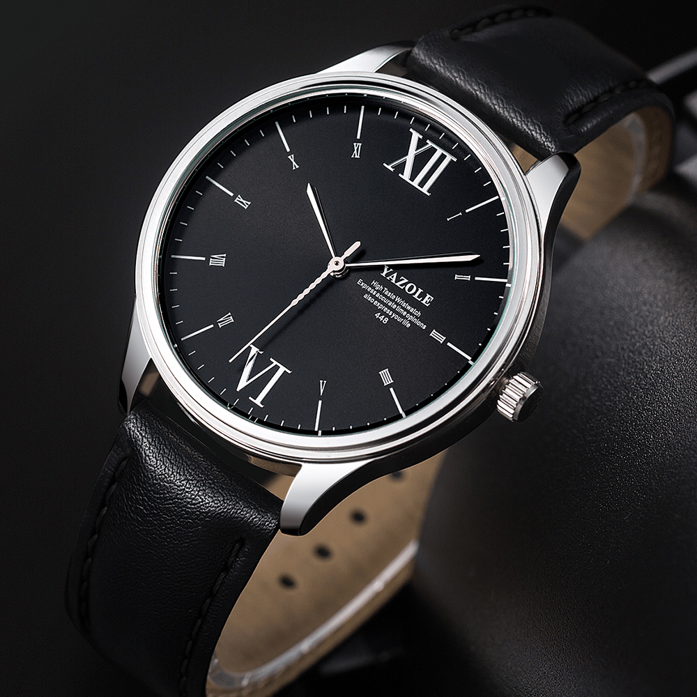 YAZOLE 448 Men Simple Dial Fashion Black Leather Strap Classic Business Quartz Watch - MRSLM