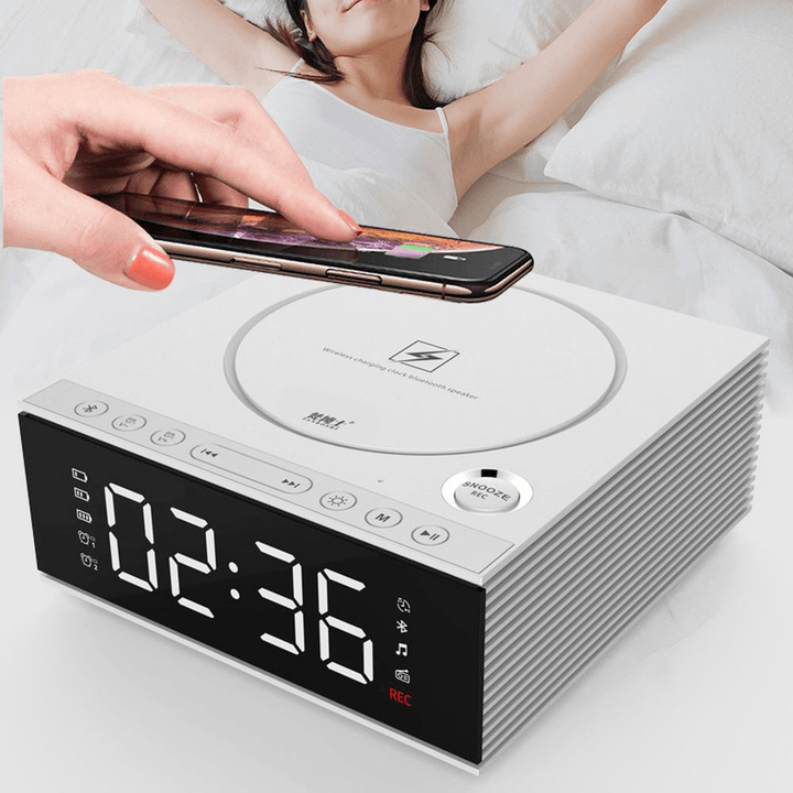 J21S Multifunctional Bluetooth Speaker Phone Wireless Charger FM Radio DIY Alarm Clock Music Record - MRSLM