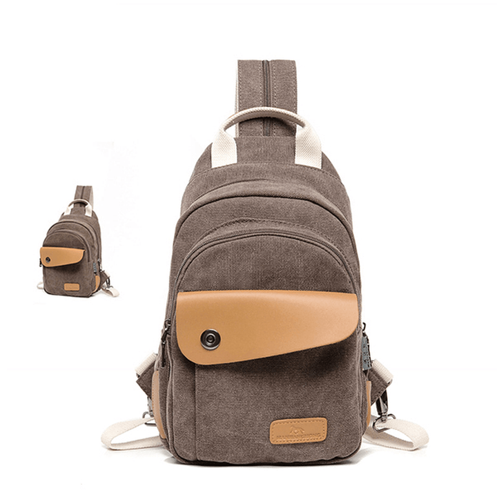 Multifunctional Women Canvas Backpack Pu Leather Chest Bag - MRSLM