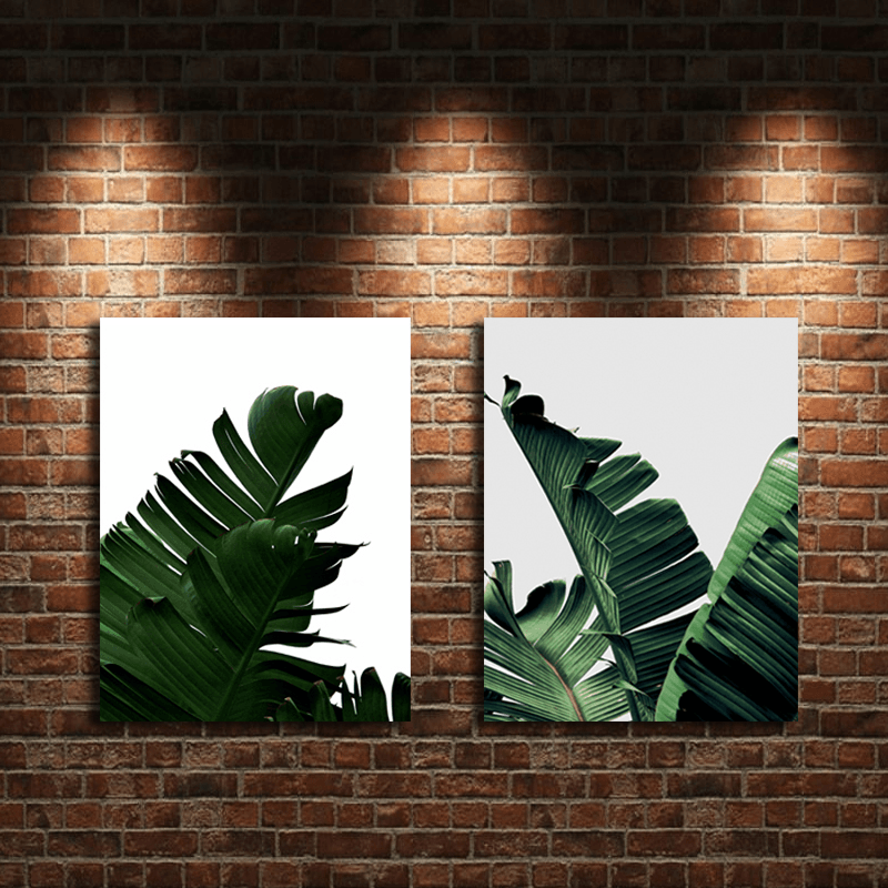 Miico Hand Painted Combination Decorative Paintings Botanic Leaves Paintings Wall Art for Home Decoration - MRSLM