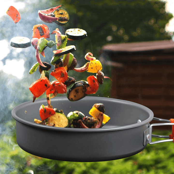 3PCS Camping Pot Cookware Pans Kettle Set Aluminum Alloy Portable Outdoor Camping Fishing Travel - MRSLM