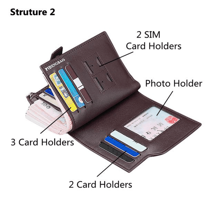 Men PU Leather Casual Wallet Hasp Zipper Credit Card Holder Coin Bag - MRSLM