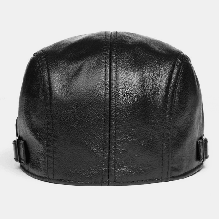 Men Genuine Leather Solid Casual Classical Warm Forward Hat Beret Hat - MRSLM