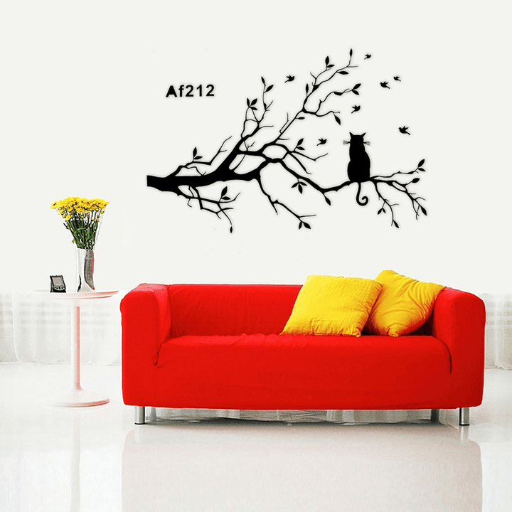 Modern Cat Tree Branches Wall Sticker Sofa Restaurant Wall Decor PVC Removable - MRSLM