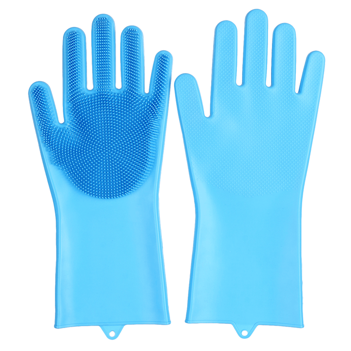 2 Pcs Magic Scrubber Silicone Gloves Pet Kitchen Dishwashing Cleaning Product - MRSLM