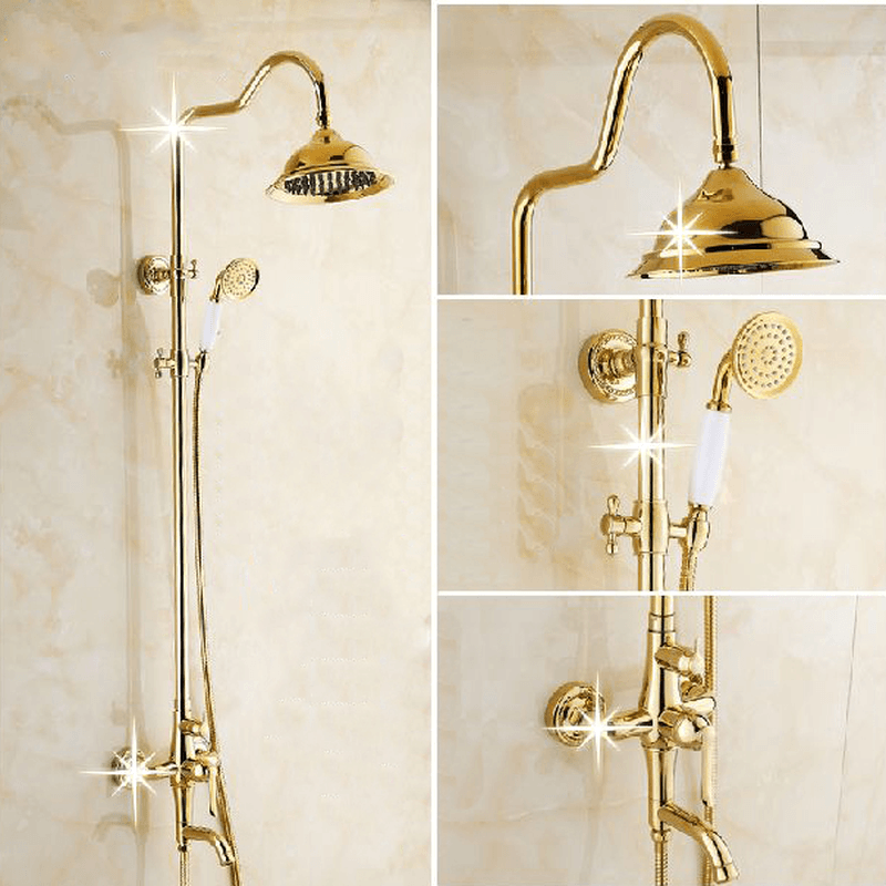 WANFAN GY-8336 Bathroom Wall Mounted Luxury Plated Rainfall Top Handheld Shower Head Mixing Faucet Shower Set - MRSLM