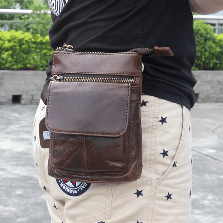 Genuine Leather Waist Bag First Layer Leather Leisure Retro Phone Bag Crossbody Bag for Men - MRSLM