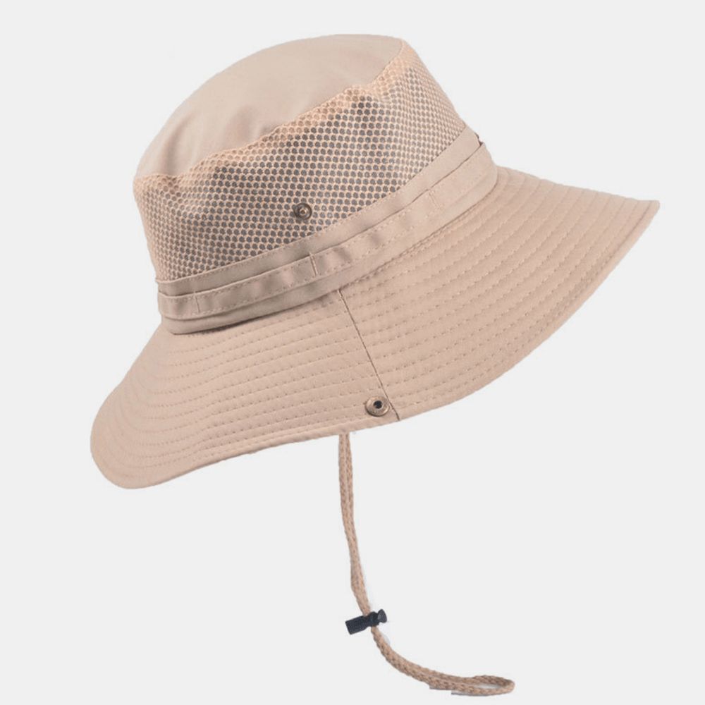 Mens Foldable Breathable Bucket Hat with String Outdoor Fishing Hat Climbing Sunshade Caps - MRSLM