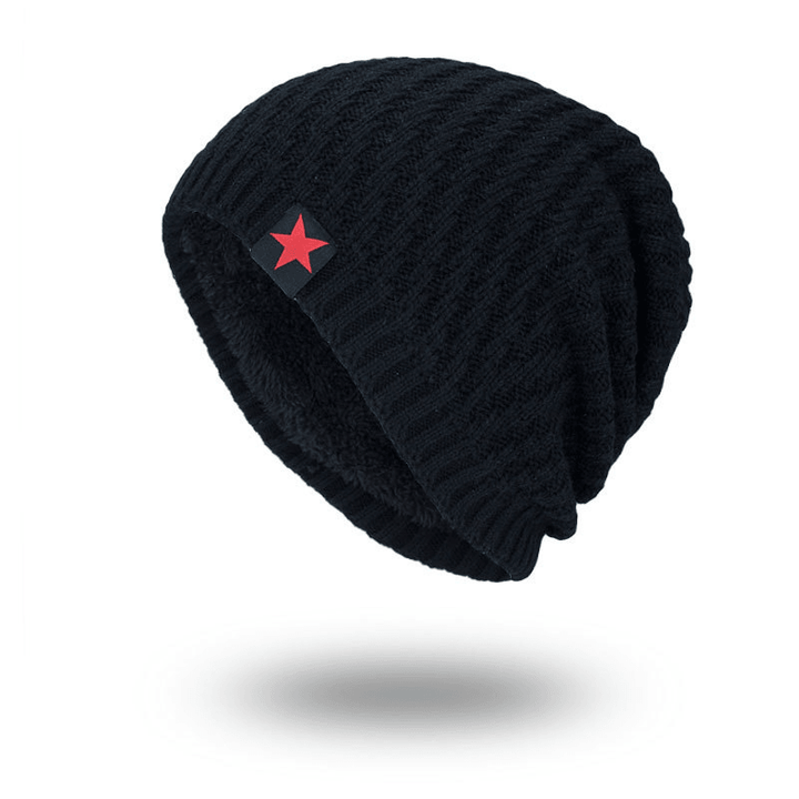 Knit Wool Hat Season plus Warm Red Five-Star Head Men'S Outdoor Beanie Hat - MRSLM