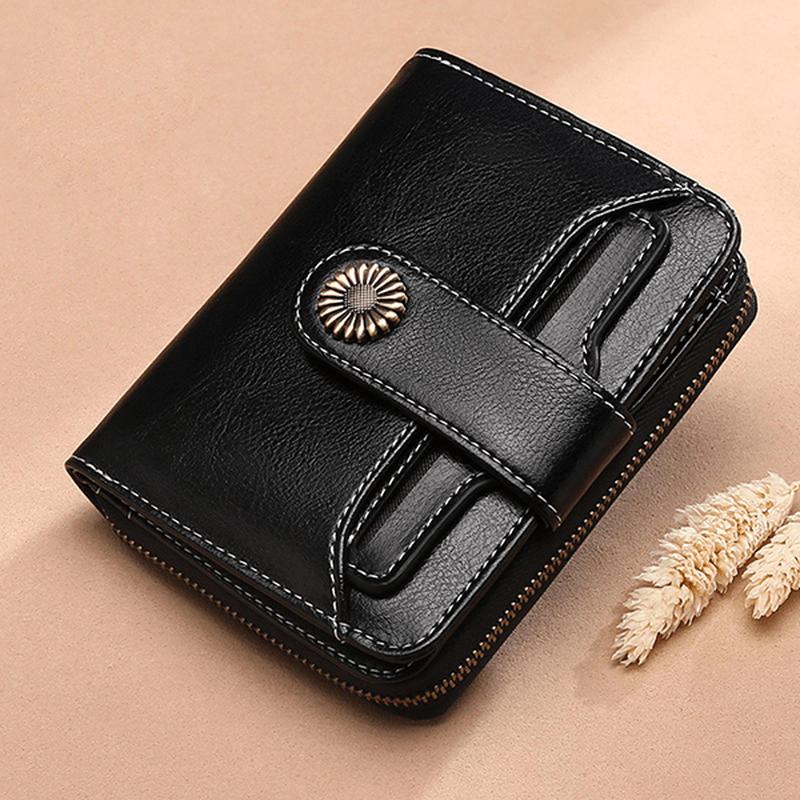 Women Genuine Leather Short Section Multi-Function Coin Purse Card Holder Wallet - MRSLM