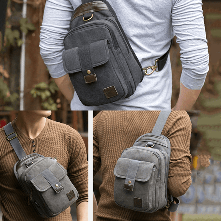 Men Vinatge Anti-Theft Canvas Chest Bag Shoulder Bag Crossbody Bag - MRSLM