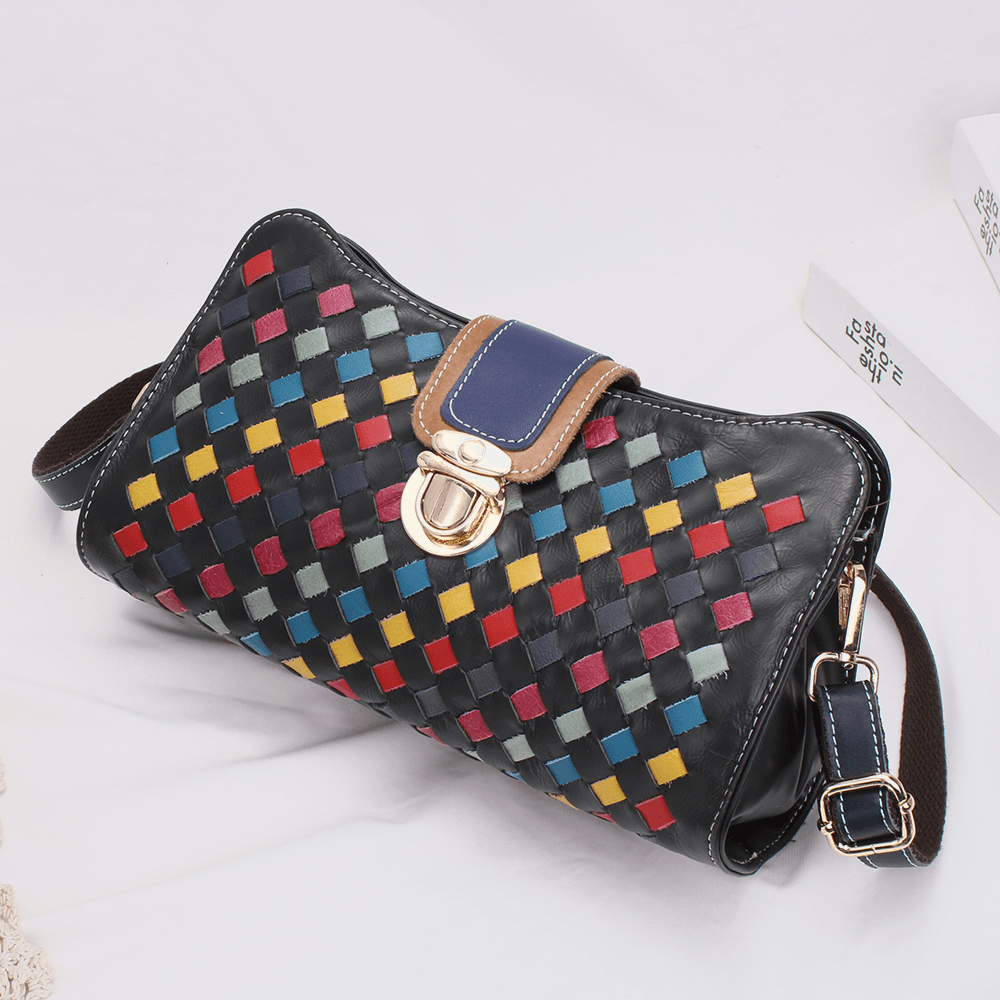 Women Genuine Leather Patchwork Phone Bag Crossbody Bag Shoulder Bag - MRSLM