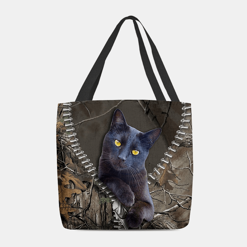 Women Felt Cute 3D Three-Dimensional Cartoon Black Cat Branch Pattern Shoulder Bag Handbag Tote - MRSLM