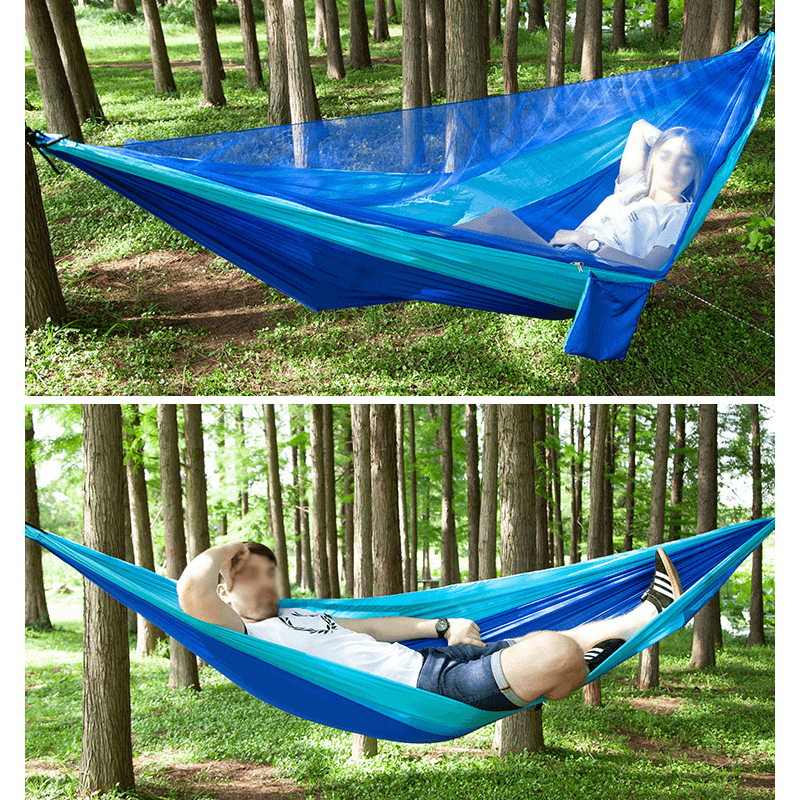 260X140Cm Double Person Camping Hammock with Mosquito Net + 300X260Cm Awning Outdoor Camping Travel Max Load 300Kg - MRSLM