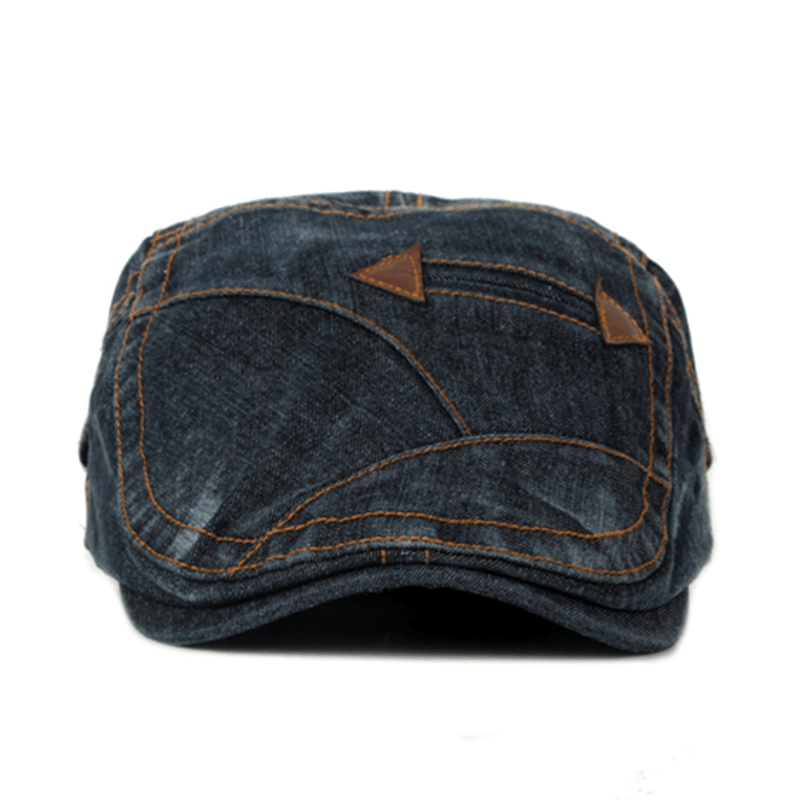 Fashion Mens Washed Denim Beret Caps Vintage Cowboy Flat Sun Cap - MRSLM