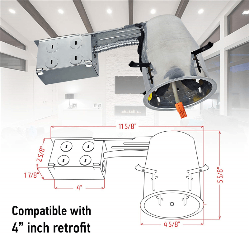 6PCS - 4" Inch LED Remodel Recessed Can Lighting Night Light Airtight and IC Housing - MRSLM