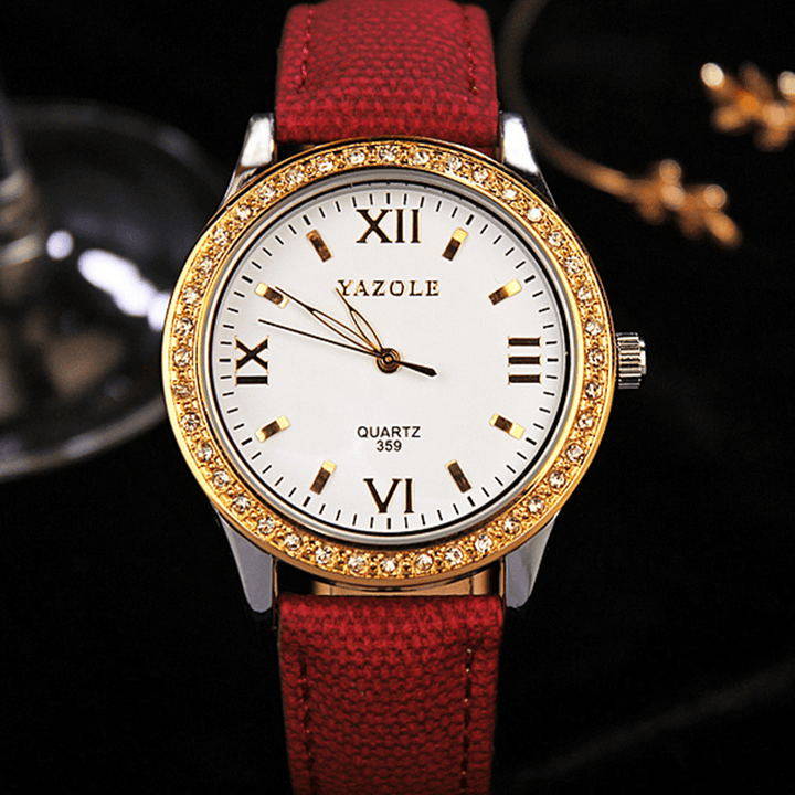 YAZOLE 359 Fashion Women Quartz Watch Retro Crystal Gold Luxury Genuine Leather Watch Ladies Watch - MRSLM