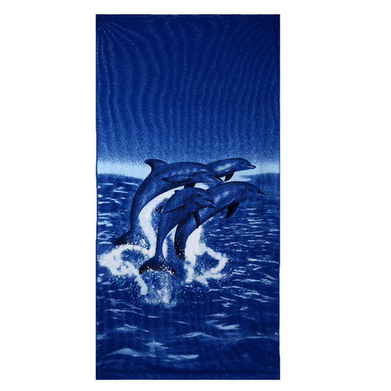 70X150Cm Blue Dolphin Penguin Print Absorbent Microfiber Beach Towels Quick Dry Bath Towel - MRSLM