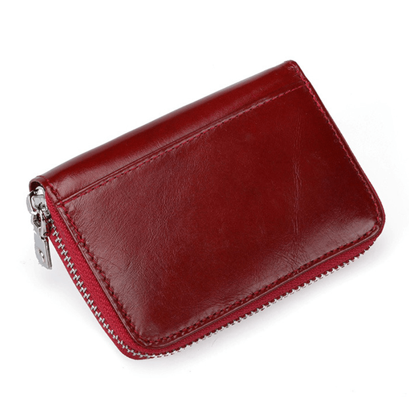 RFID Men and Women Genuine Leather 12 Card Slot Wallet Short Coin Purse - MRSLM