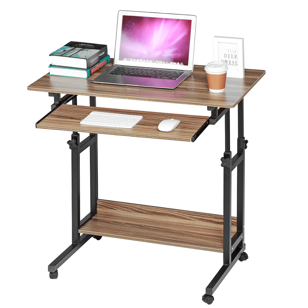 2 Layers Mobile Laptop Desk Cart Rolling Notebook Computer Stand Height Adjustable Bedside Table with Keyboard Tray Wheel - MRSLM