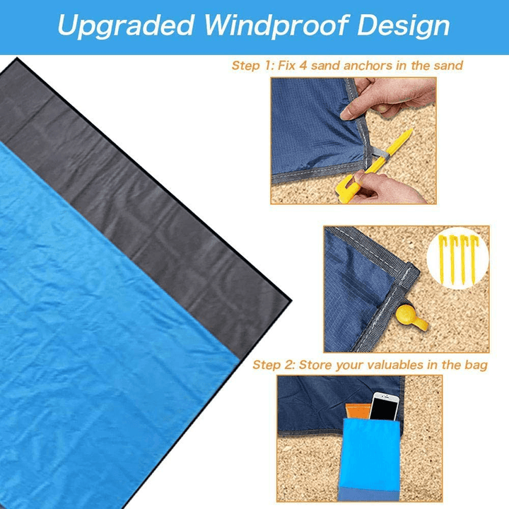 200X210Cm Free Sand Beach Blanket Folding Lightweight Picnic Mat Waterproof Beach Mat for Camping Travel - MRSLM