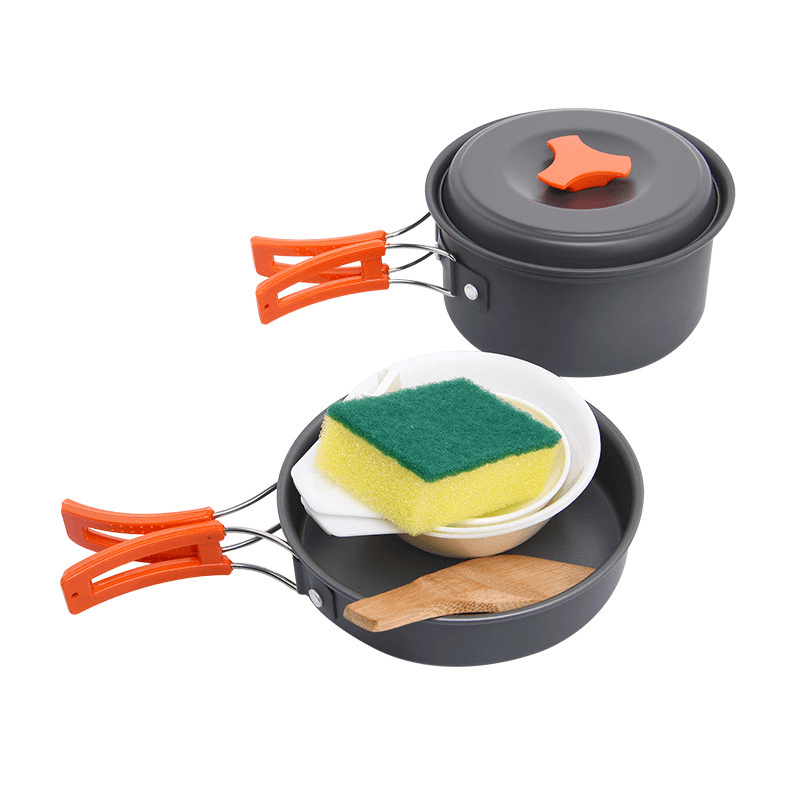 Widesea 1-2 People Camping Tableware Non-Stick Pan Folding Pot Bowl Cleaning Tools Outdoor Picnic BBQ Cooking - MRSLM