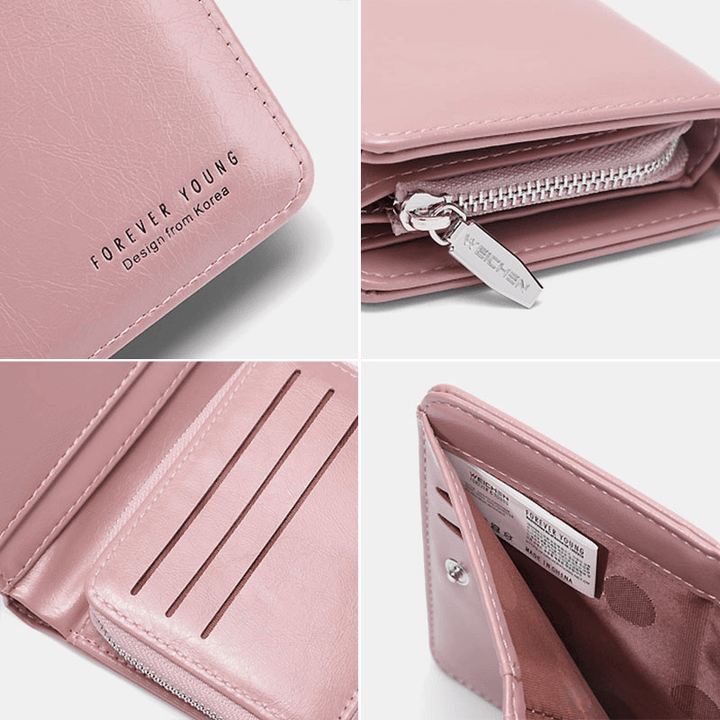 Women Trifold Short Multifunction Wallets PU Leather 13 Card Slot Card Holder Coin Purse Money Clip - MRSLM