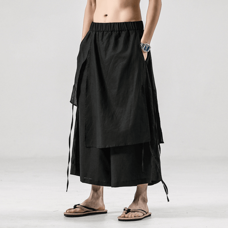 Men'S Solid Color Retro Linen Casual Culottes - MRSLM