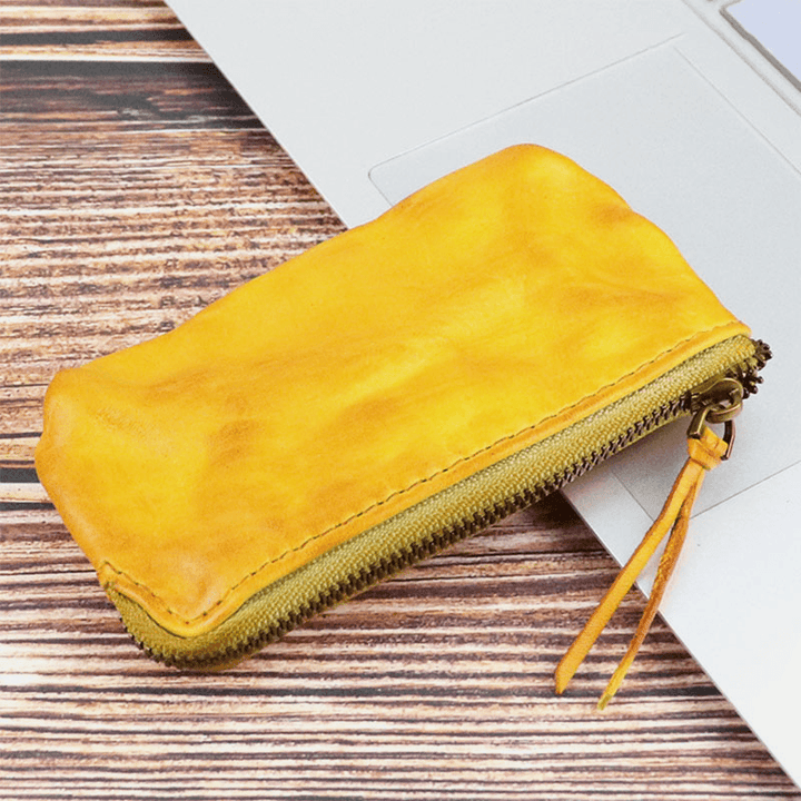 Unisex Made-Old Washed Genuine Leather Personality Casual Multi-Slot Clutch Purse Card Holder Wallet - MRSLM