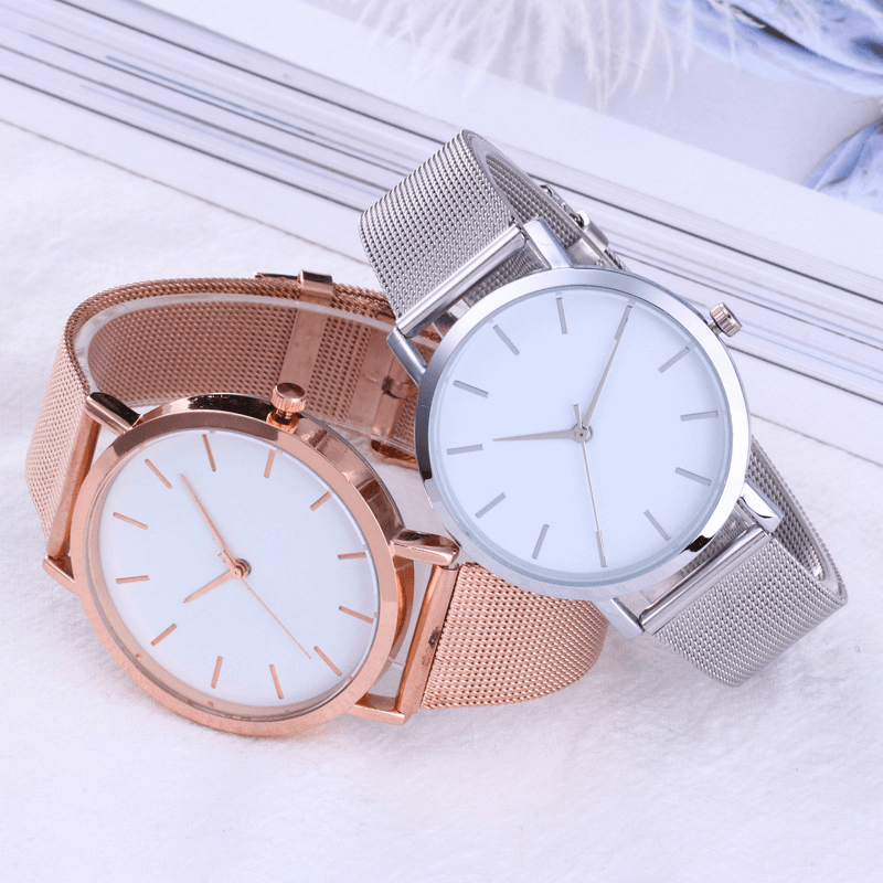 Casual Business Women Watch Full Alloy Case Mesh Band No Number Dial Quartz Watch - MRSLM