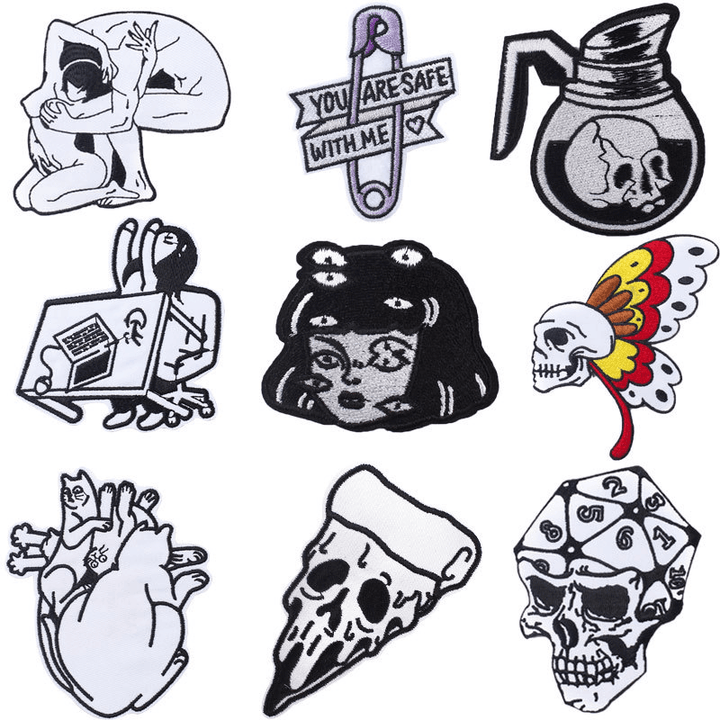 Black and White Punk Embroidery Cloth Stickers Computer Embroidery Clothing Accessories DIY - MRSLM