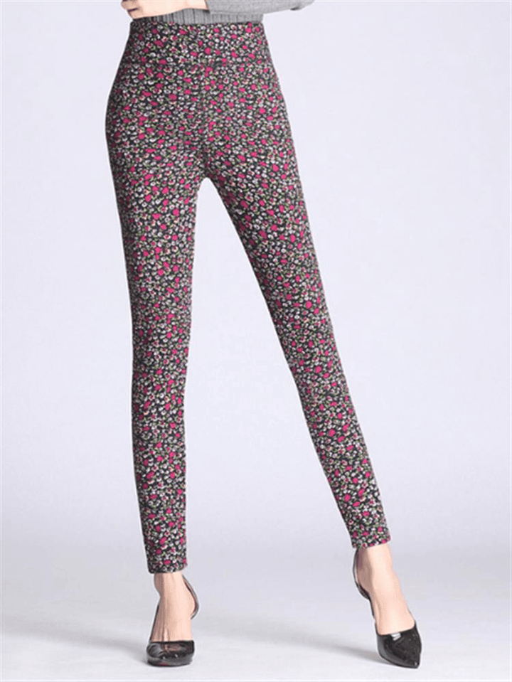 Floral Printed Slim Stretch Thicken Leggings - MRSLM