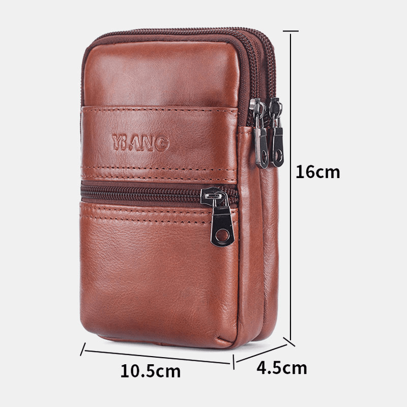 Men Genuine Leather Multi-Pocket Casual Waist Bag 6.3 Inch Phone Bag EDC Bag - MRSLM