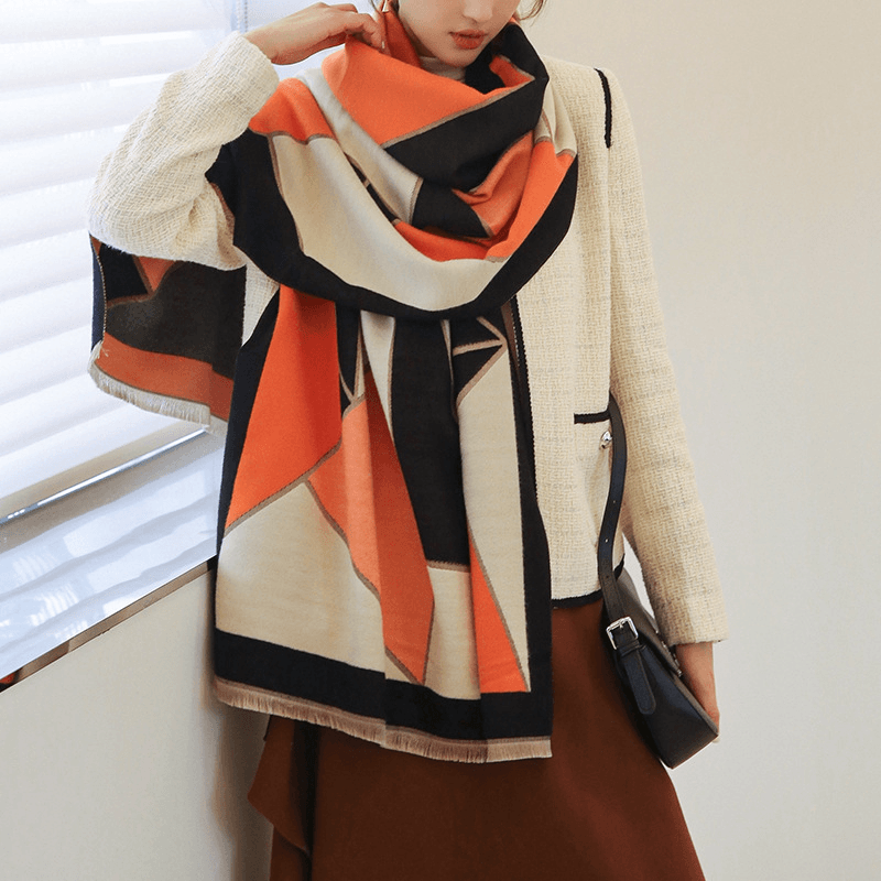 New Color-Blocking Warm with Double-Sided Imitation Cashmere Scarf - MRSLM