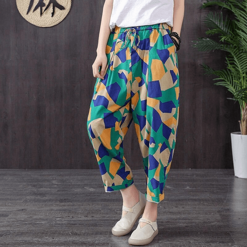 Art Harem Pants Are Thin, All-Match Female Printing Nine Points Cotton and Linen - MRSLM