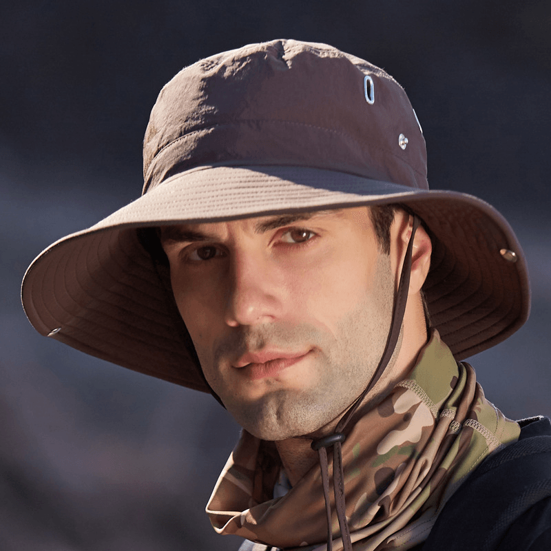 Summer Men'S Breathable Sunshade Travel Outdoor Fishing Sunscreen Solid Color Big Brim Fisherman Hat - MRSLM