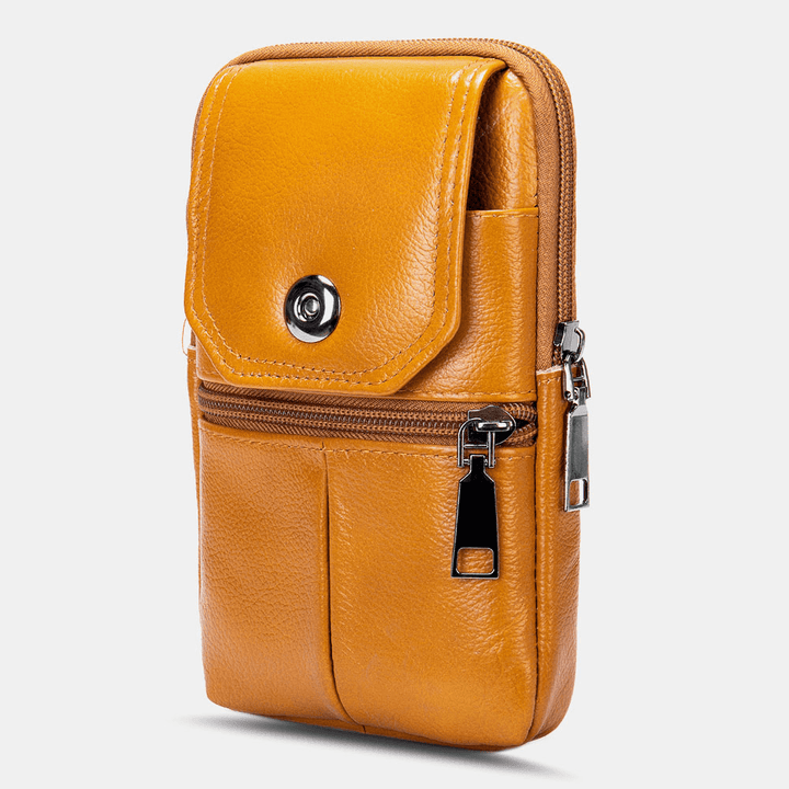 Men Genuine Leather Multifunctional Vintage 6.3 Inch Phone Bag Card Case Cowhide Waist Bag - MRSLM