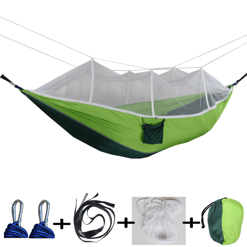 260X140Cm Double People Mosquito Hammock Camping Garden Sleeping Hanging Bed with Carabiners Storage Bag - MRSLM