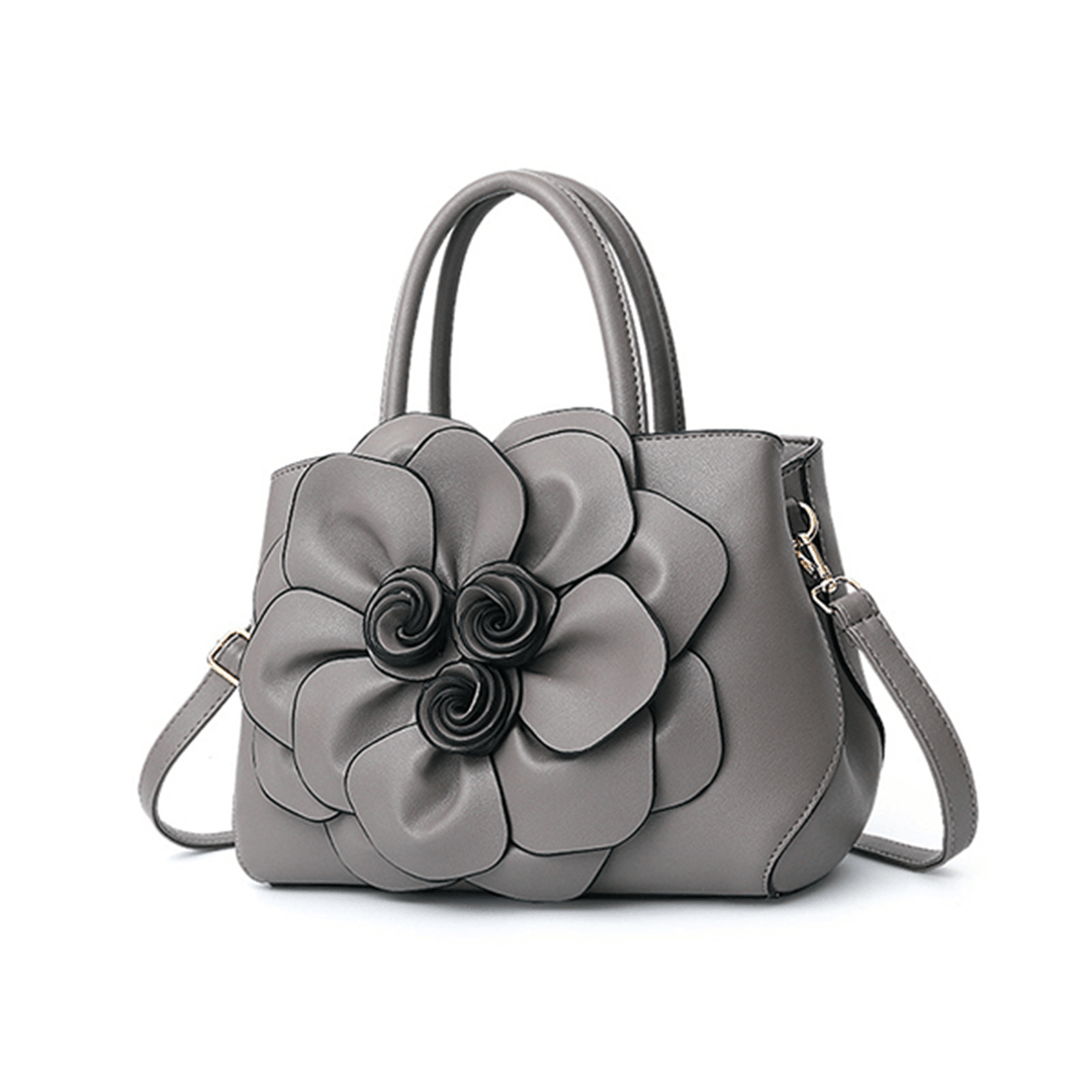 Women Lady Leather Elegant Handbag Flower Decoration Shoulder Evening Bag - MRSLM