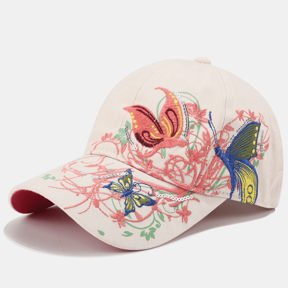 Women Sunscreen Sun Hat Fashion Butterfly Embroidery Duck Hat Baseball Cap - MRSLM