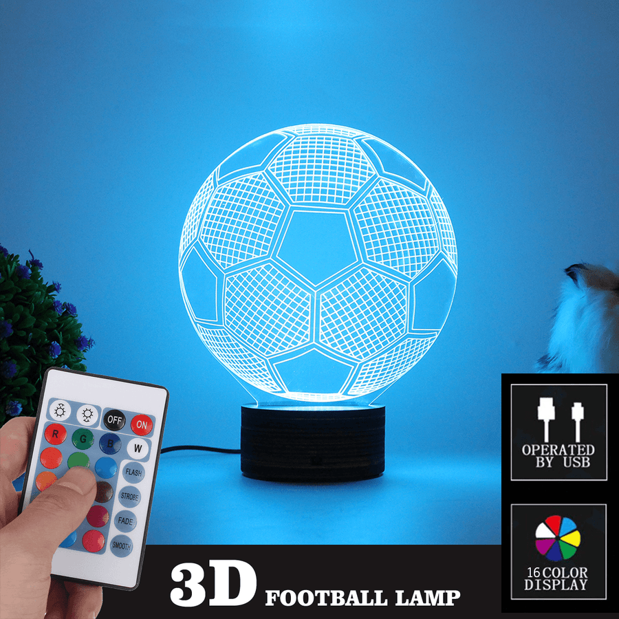 3D Football LED Night Light 16 Color Adjustable USB 4 Mode Lamp + Remote Control - MRSLM