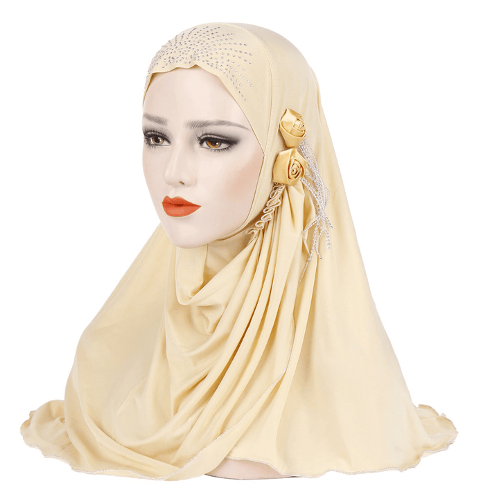 Women New Ice Silk Side Three Flower Tassels Arabian Hat Arab Wrap Scarf Turban Hat - MRSLM