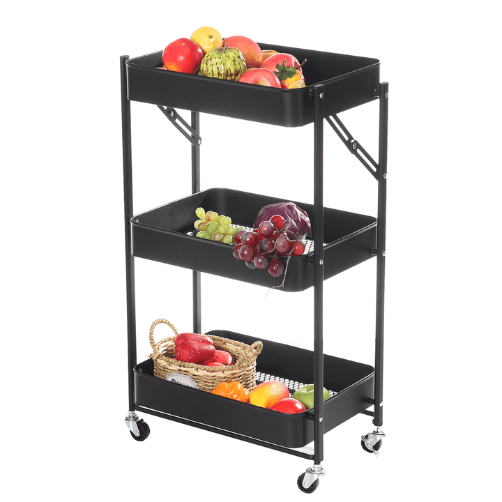 Multilayer Foldable Storage Rack with Wheels Kitchen Rolling Cart Free Installation Floor Shelf - MRSLM